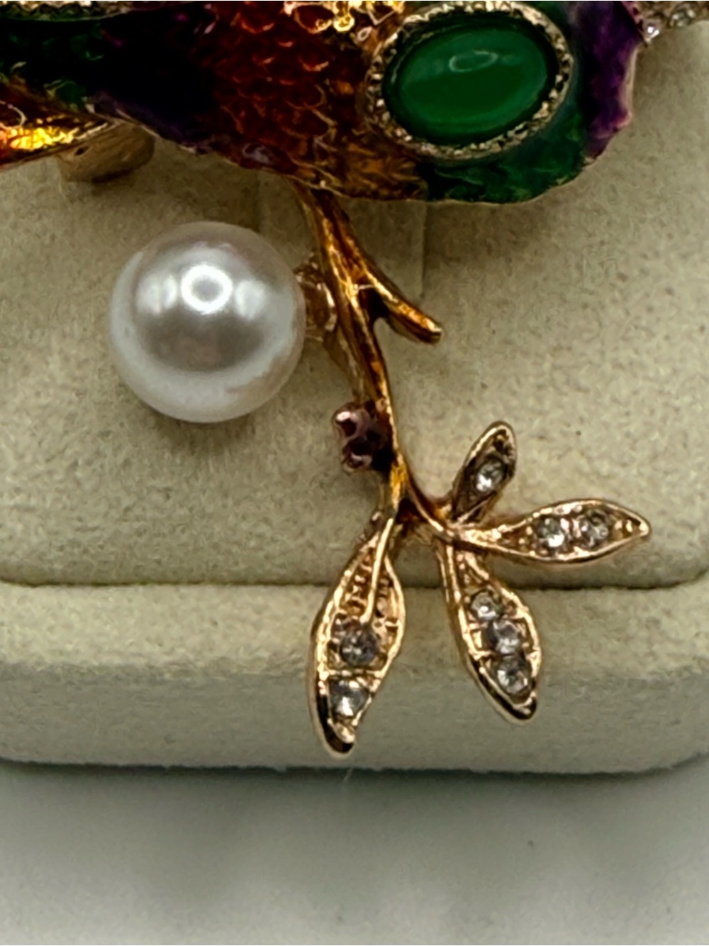 Enameled Rhinestone Bird Brooch - Picture 6 of 10